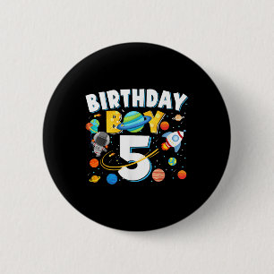 Badge Rond 5 Cm Garçons 5e anniversaire Astronaut planètes spatial