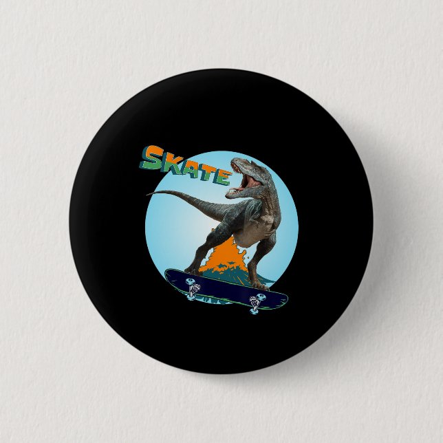 Badge Rond 5 Cm Garçons cools planche à roulettes T Rex dinosaure  (Devant)