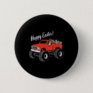 Badge Rond 5 Cm Garçons Enfants Joyeuses Pâques Camion Œufs de Pâq