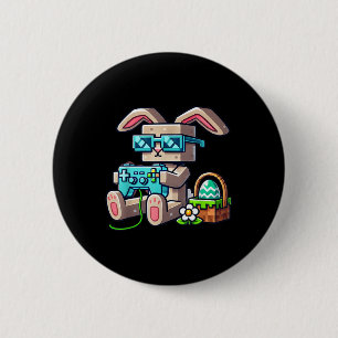 Badge Rond 5 Cm Garçons Joyeux Jour de Pâques Jeu Vidéo Oeuf Bunny