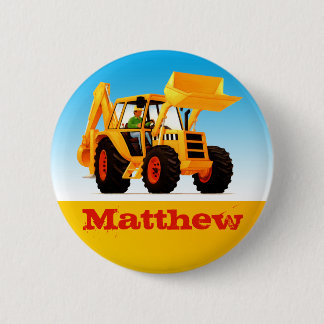 Badge Rond 5 Cm Garçons Nom personnalisé Construction Chiffre jaun