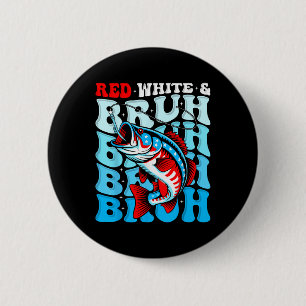 Badge Rond 5 Cm Garçons Pêchant Drapeau Américain Rouge Blanc Et B