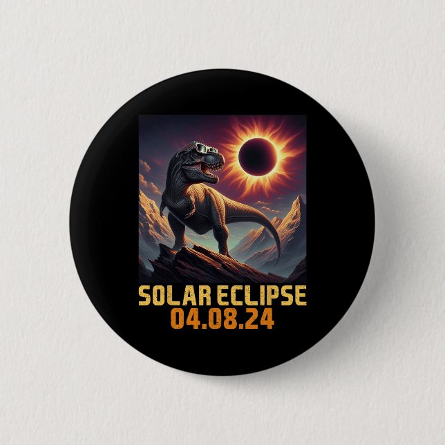 Badge Rond 5 Cm Garçons T Rex Dinosaur Astronaut Total Éclipse Sol (Devant)