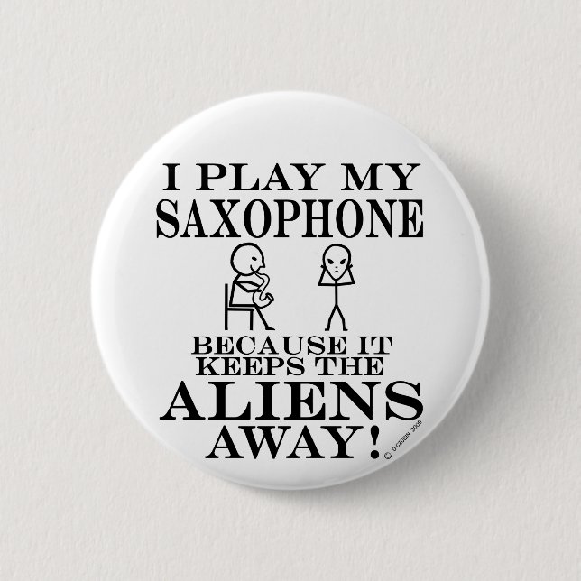 Badge Rond 5 Cm Garde le saxophone parti d'aliens (Devant)