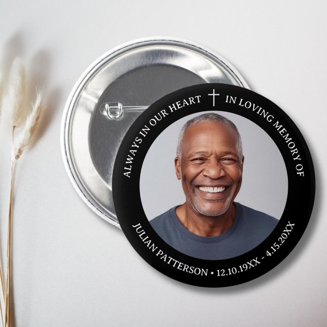 Badge Rond 5 Cm Garde-mémoire simple photo funéraire (Créateur téléchargé)