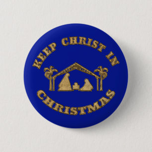 Badge Rond 5 Cm Garder Christ dans la crèche de Noël