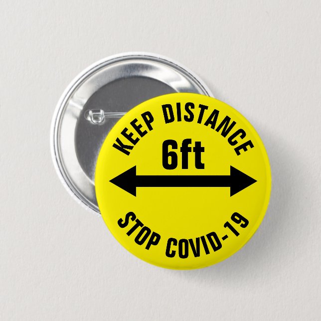 Badge Rond 5 Cm Garder la distance 6 pi Aide à arrêter Covid19 Cor (Devant & derrière)