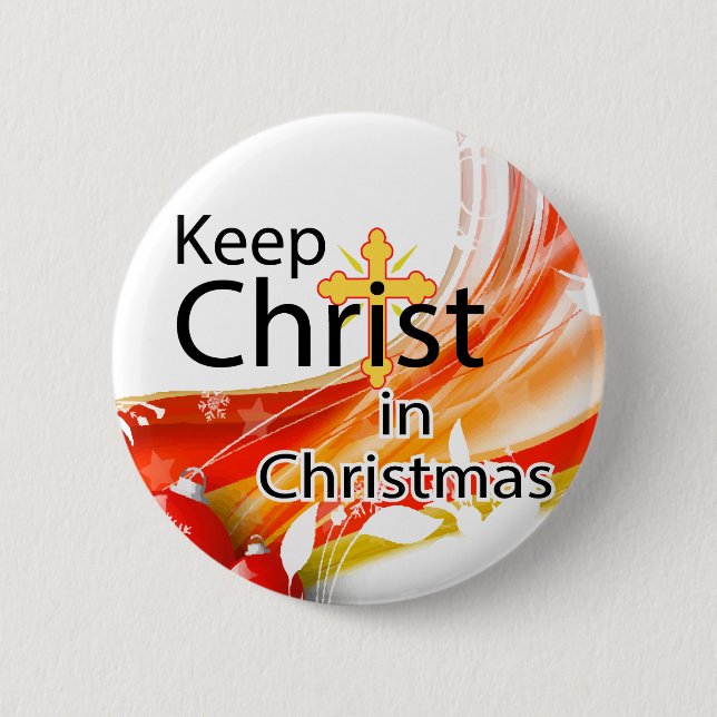 Badge Rond 5 Cm Gardez le Christ à Noël, Swirl (Devant)