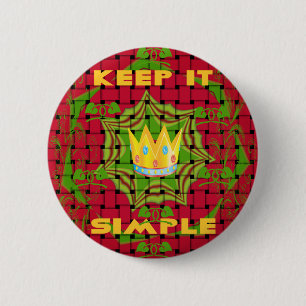 Badge Rond 5 Cm Gardez-le simple : Gratuit Rouge Tissé imprimé Flo