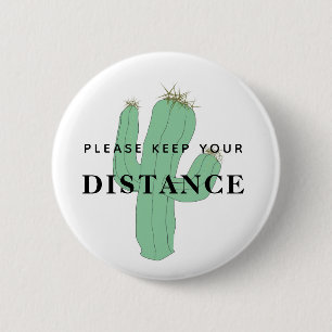Badge Rond 5 Cm Gardez votre distance cactus humour blanc vert