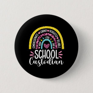 Badge Rond 5 Cm Gardien Battery Life School Janitor Rainbow