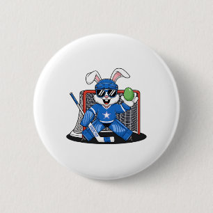 Badge Rond 5 Cm Gardien de but de hockey sur glace Lapin de Pâques