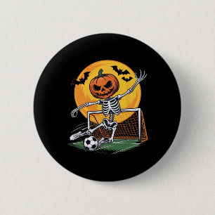 Badge Rond 5 Cm Gardien de but squelette de citrouille Football Ha