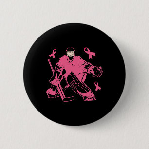 Badge Rond 5 Cm Gardien de hockey Ruban rose Sensibilisation au ca