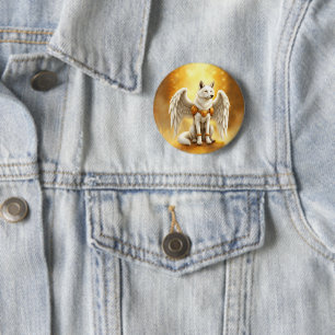 Badge Rond 5 Cm Gardien de l'Aube – Le Loup à l'Aile Blanche.