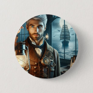 Badge Rond 5 Cm Gardien de phare victorien Vintage Steampunk