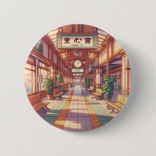 Badge Rond 5 Cm Gare de train rétro des années 90 de l'anime Japon