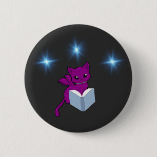Badge Rond 5 Cm Gargoyle Chat/ Chat ailé Lecture