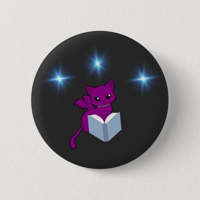 Badge Rond 5 Cm Gargoyle Chat/ Chat ailé Lecture (Devant)