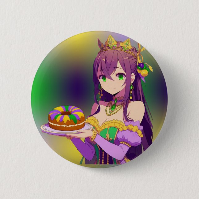 Badge Rond 5 Cm Gâteau Anime Mardi Gras King (Devant)