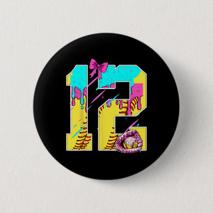 Badge Rond 5 Cm Gâteau d'anniversaire 12 ans Crème glacée Drip Bow