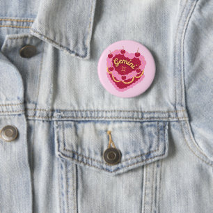 Badge Rond 5 Cm Gâteau d'anniversaire cœur pastel Gemini Zodiaque