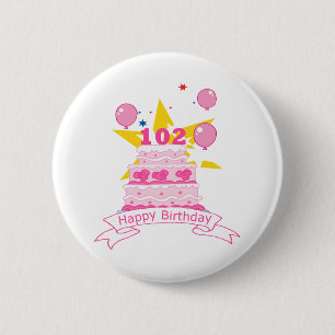 Badge Rond 5 Cm Gâteau d'anniversaire de 102 ans