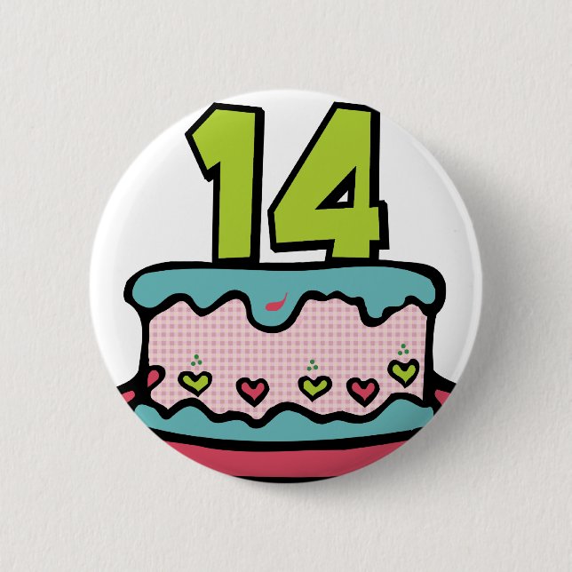 Badge Rond 5 Cm Gâteau d'anniversaire de 14 ans (Devant)