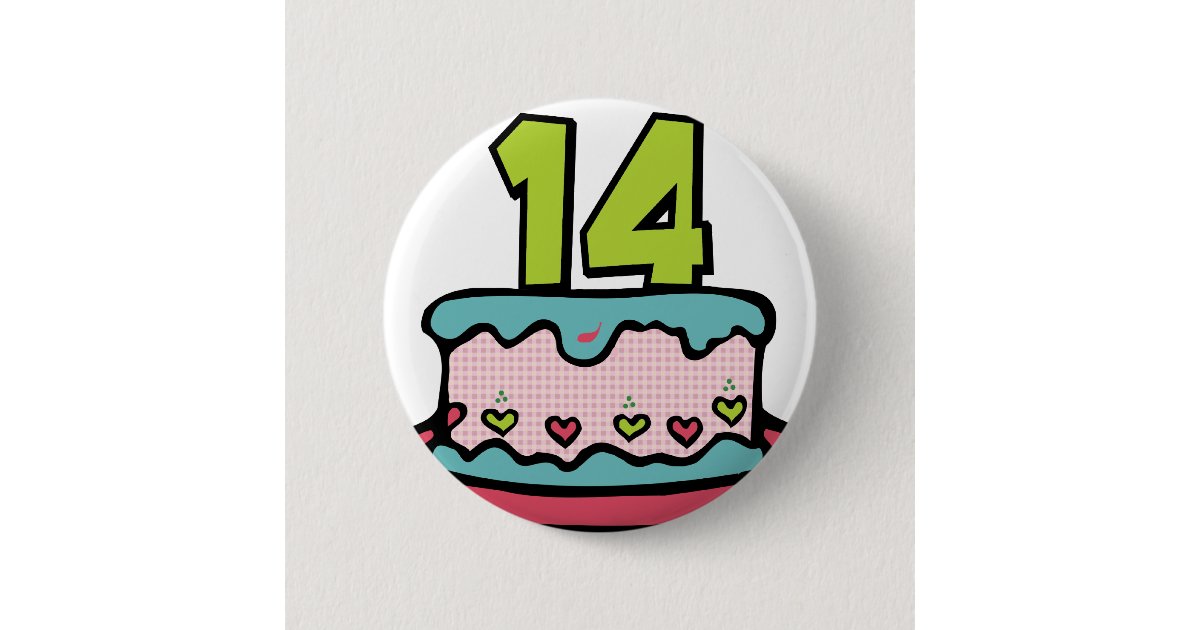 Badge Rond 5 Cm Gateau D Anniversaire De 14 Ans Zazzle Fr