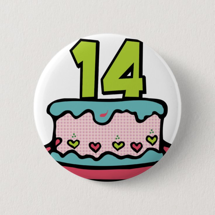 Badge Rond 5 Cm Gateau D Anniversaire De 14 Ans Zazzle Fr