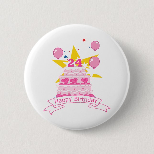 Badge Rond 5 Cm Gâteau d'anniversaire de 24 ans (Devant)