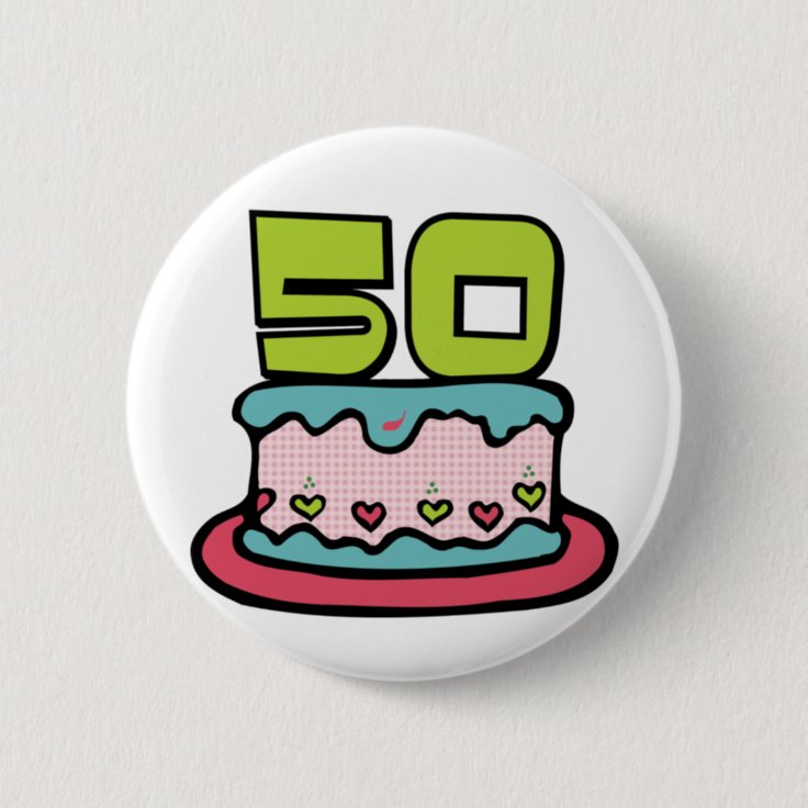 Badge Rond 5 Cm Gateau D Anniversaire De 50 Ans Zazzle Fr