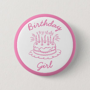 Badge Rond 5 Cm Gâteau d'anniversaire rose vintage