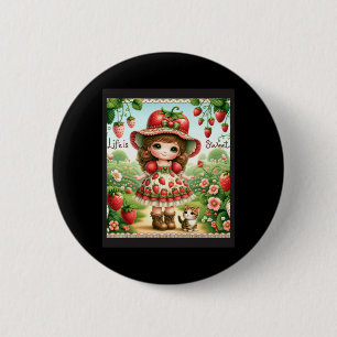 Badge Rond 5 Cm Gâteau de fraise vintage sucré de la vie mignonne