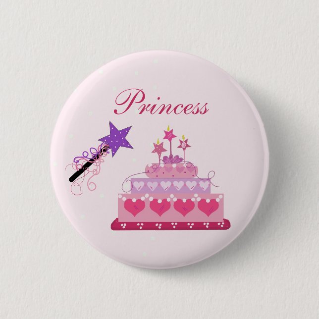 Badge Rond 5 Cm Gâteau de princesse et baguette magique (Devant)