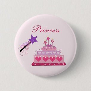 Badge Rond 5 Cm Gâteau de princesse et baguette magique