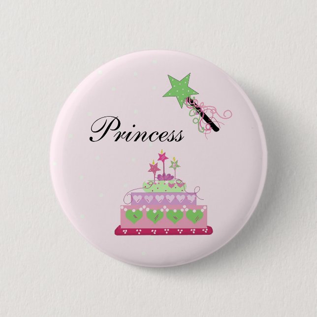 Badge Rond 5 Cm Gâteau de princesse et baguette verte (Devant)
