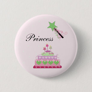 Badge Rond 5 Cm Gâteau de princesse et baguette verte