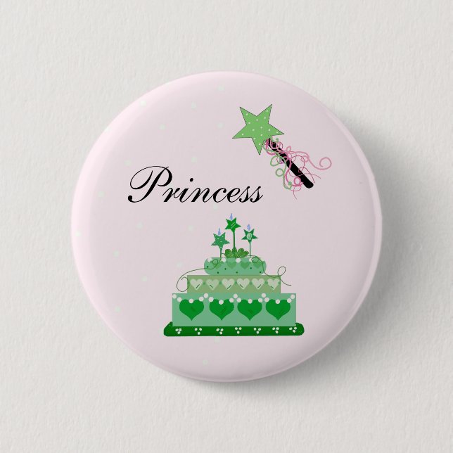 Badge Rond 5 Cm Gâteau de princesse et baguette verte (Devant)