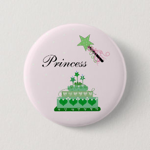 Badge Rond 5 Cm Gâteau de princesse et baguette verte