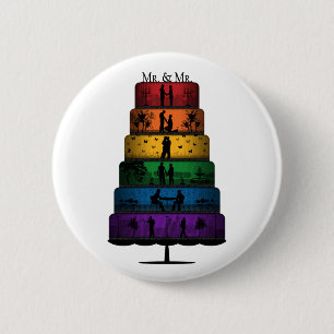 Badge Rond 5 Cm Gâteau Mariage gay pride avec Rainbow Tiers