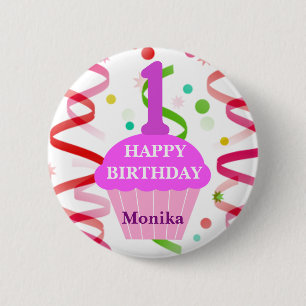 Badge Rond 5 Cm Gâteau personnalisé avec âge et nom Joyeux Anniver
