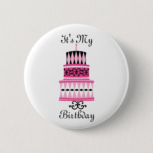 Badge Rond 5 Cm Gâteau rose et noir (Devant)