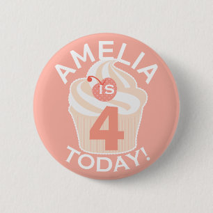 Badge Rond 5 Cm Gâteau rose personnalisé pour quatrième anniversai