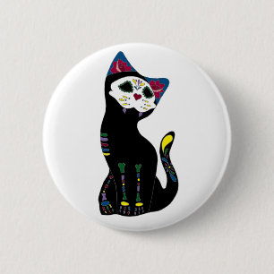 Badge Rond 5 Cm "Gato Muerto" Dia De Los Muertos Cat