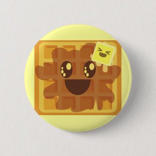 Badge Rond 5 Cm gaufre kawaii petit déjeuner au beurre et sirop d'
