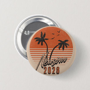 Badge Rond 5 Cm Gavin Newsom 2028 Pour Président Palmier Coucher d