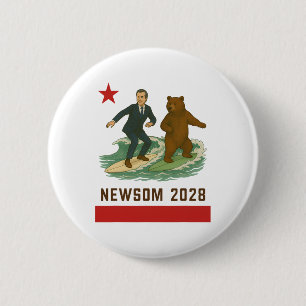 Badge Rond 5 Cm Gavin Newsom Élection 2028 Drapeau Californie Surf
