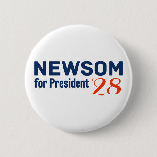 Badge Rond 5 Cm Gavin Newsom pour Président 2028 bouton blanc 
