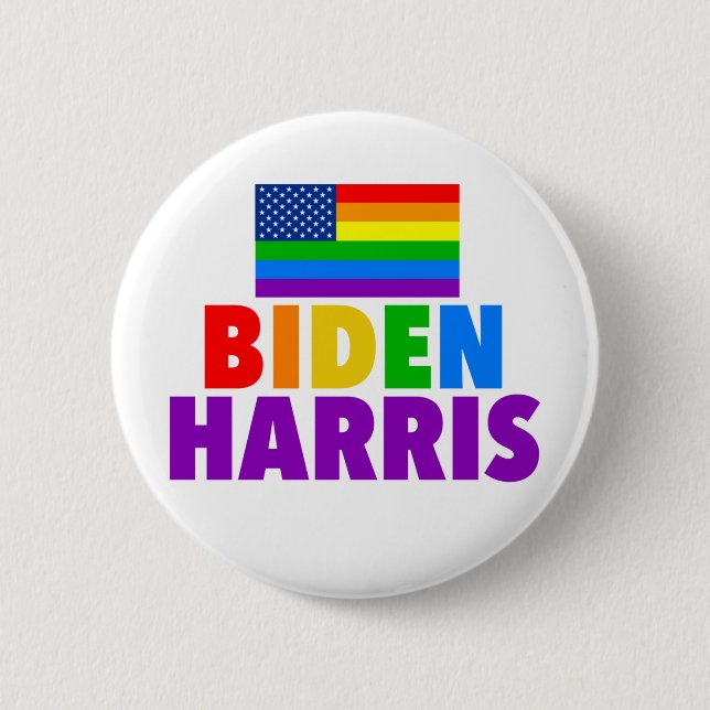 Badge Rond 5 Cm Gay pride du drapeau américain Biden Harris Rainbo (Devant)